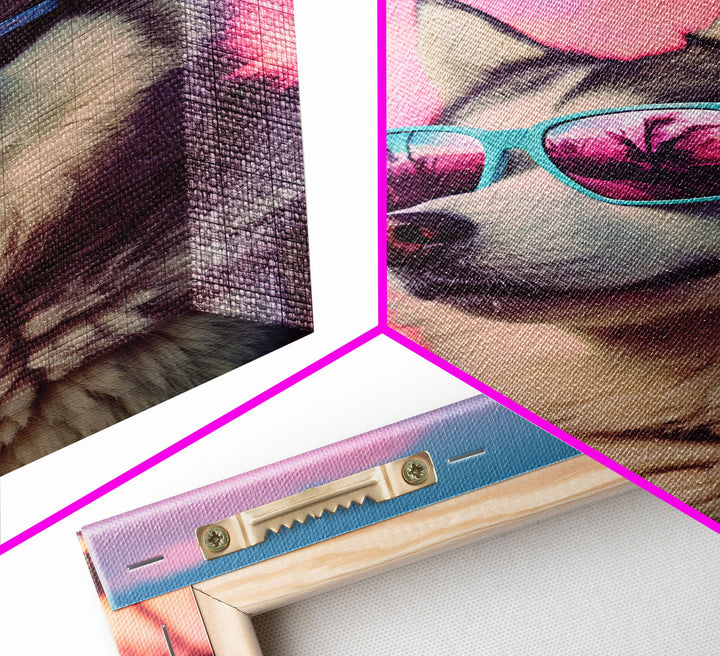 Siberian Husky In Pink Sunglasses Wall Print, Dog Art Print, Dog Portrait, Framed Wall Art, Framed Canvas, Wall Print, Wall Canvas