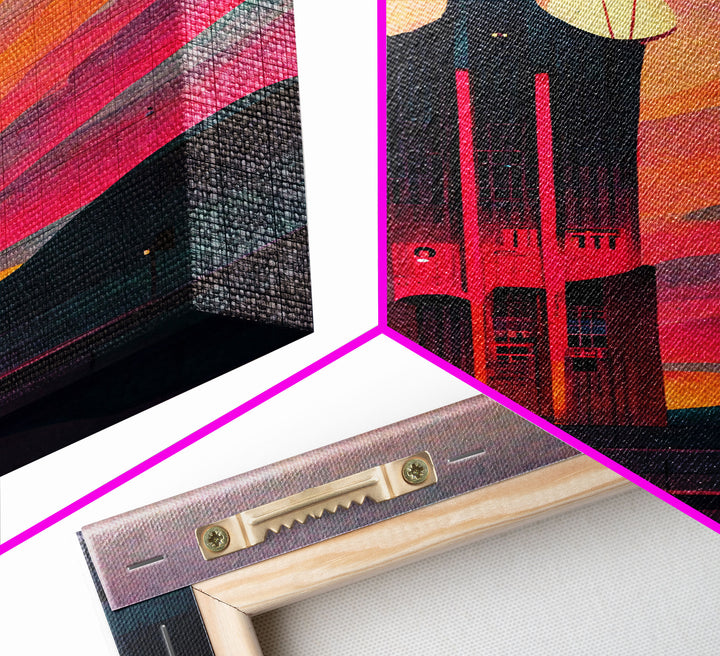 Spooky full moon art deco architecture wall art, Art Deco clock tower canvas print, Art Deco Skyscraper, Ready To Hang