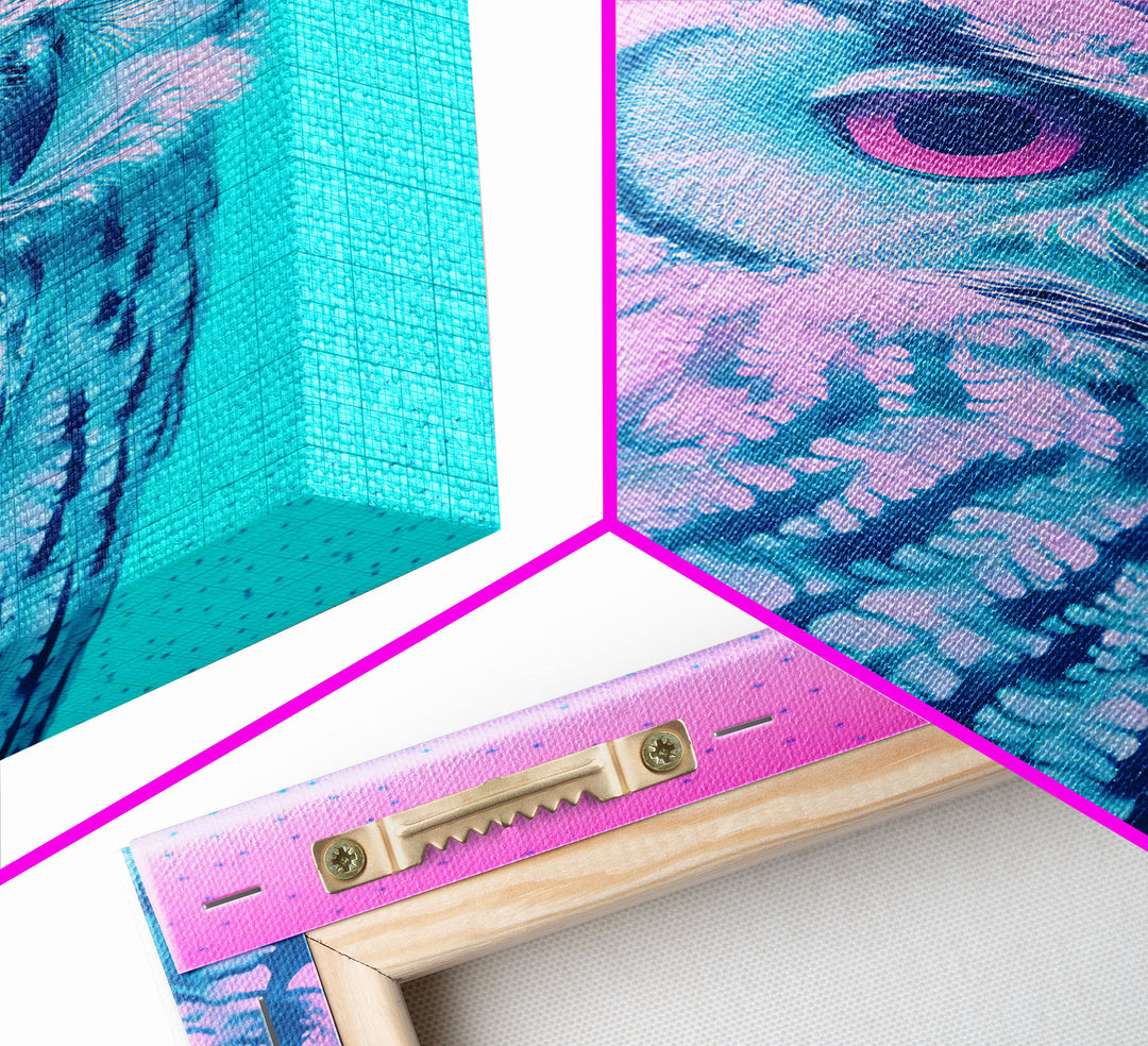 Owl Wall Print, Animal Art Print, Abstract Art, Animal Portrait, Blue And Pink Art, Framed Wall Art, Framed Canvas, Wall Print, Wall Canvas