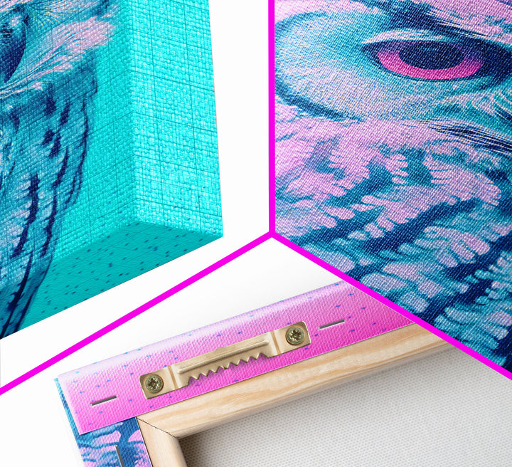 Owl Wall Print, Animal Art Print, Abstract Art, Animal Portrait, Blue And Pink Art, Framed Wall Art, Framed Canvas, Wall Print, Wall Canvas