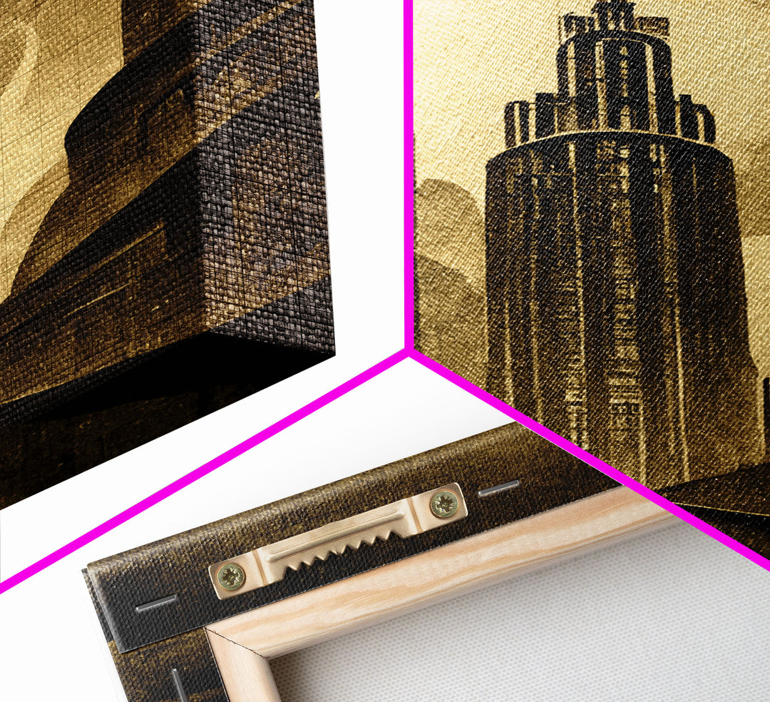 Dystopian Metropolis Art Deco Canvas Print, City Skyline, Fantasy Art, Art Deco Living Room Art, ready to hang wall art