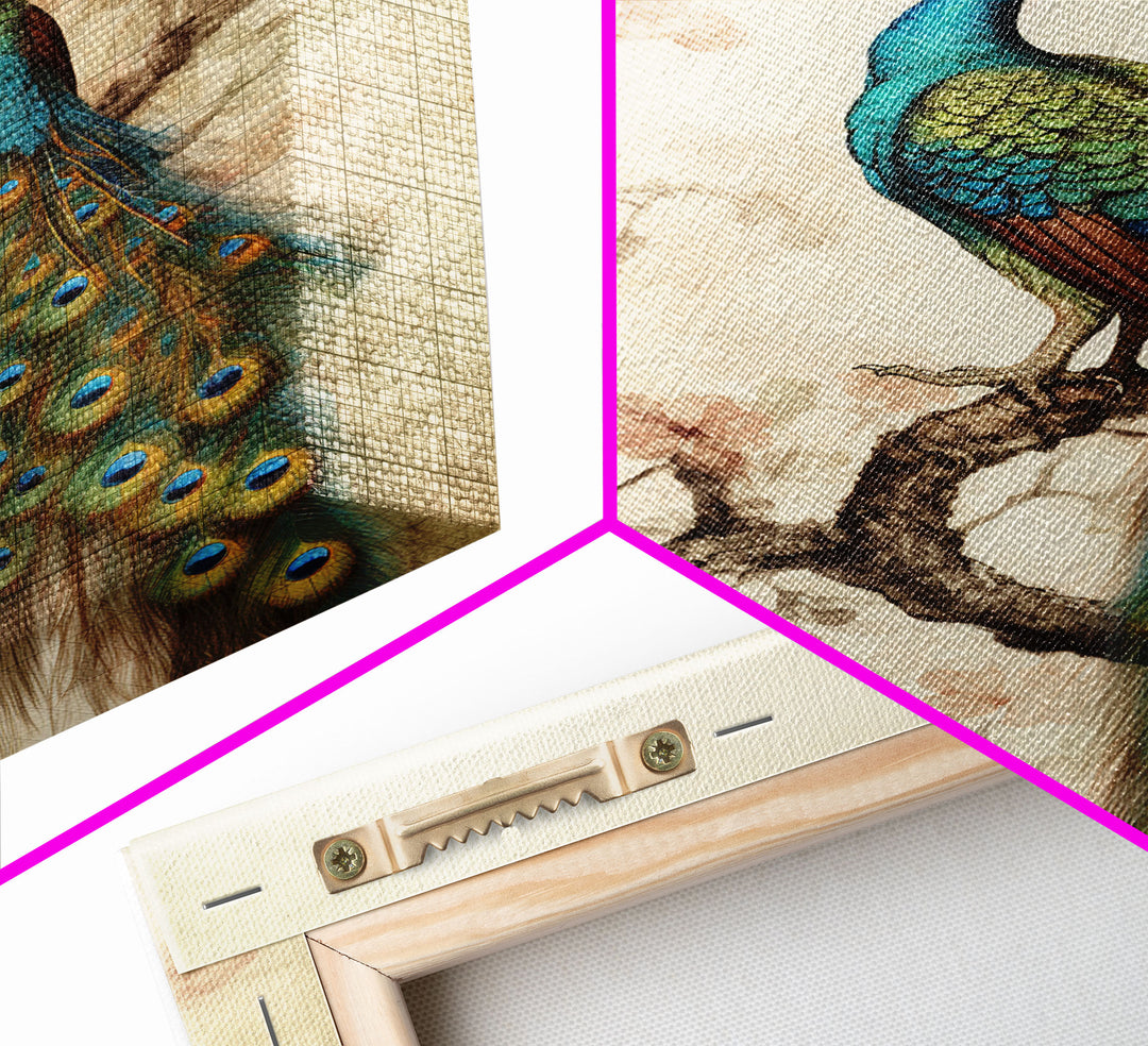 peacock wall art | peacock art print | boho wall art | peacock poster | mid century modern art | home office wall art | Farmhouse Canvas Art