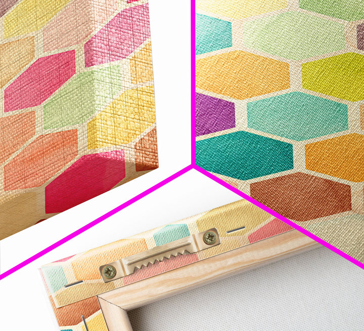 Hexagon Art, Mid Century Art Print, Framed Modern Art, Geometric Art, Mid Century Modern Wall Art, Colorful Art, MCM Style Canvas Art