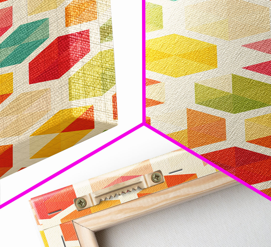 Hexagon Art, Mid Century Art Print, Framed Modern Art, Geometric Art, Mid Century Modern Wall Art, Colorful Art, MCM Style Canvas Art