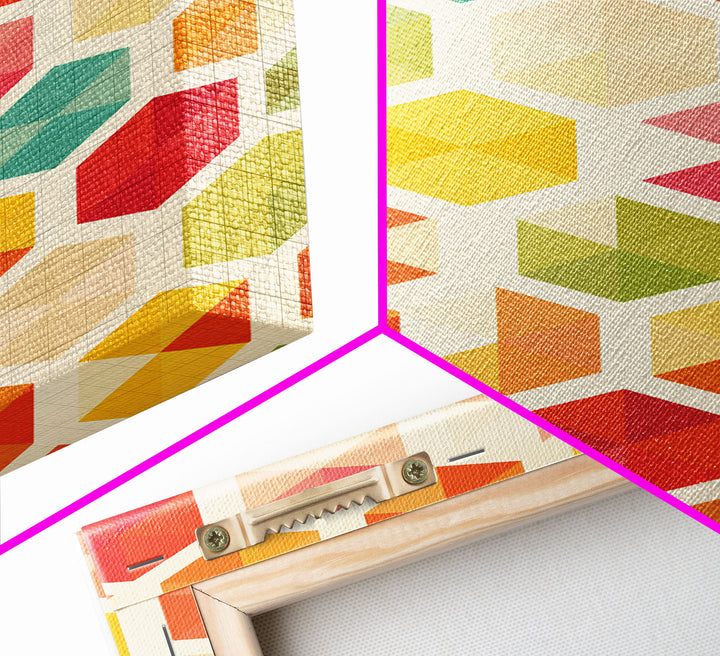 Hexagon Art, Mid Century Art Print, Framed Modern Art, Geometric Art, Mid Century Modern Wall Art, Colorful Art, MCM Style Canvas Art