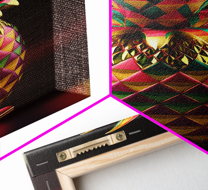 Metallic Pineapple Pop Art, Framed Canvas Print, Unique colorful wall art, Fruit Art