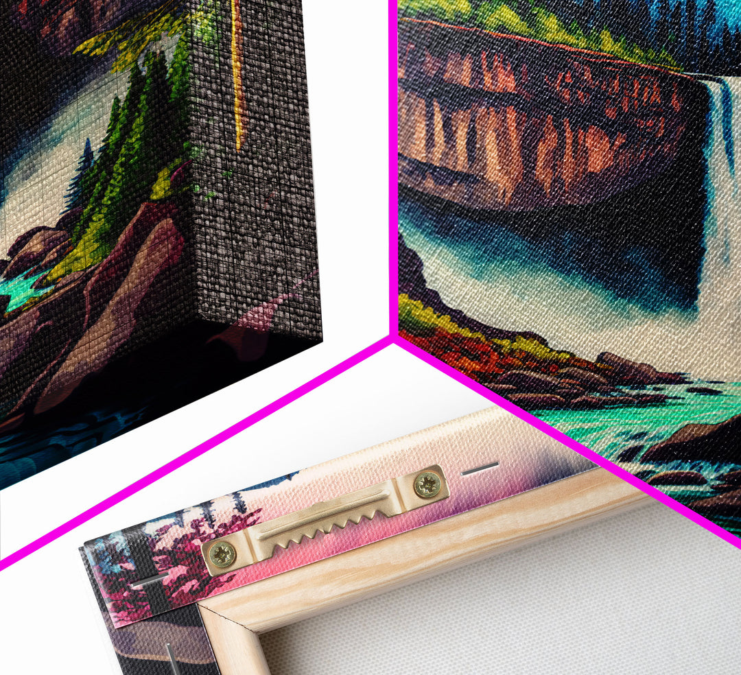 Yellowstone, Watercolor of a secret forest waterfall, framed canvas print, fantasy wall decor