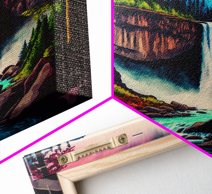 Yellowstone, Watercolor of a secret forest waterfall, framed canvas print, fantasy wall decor