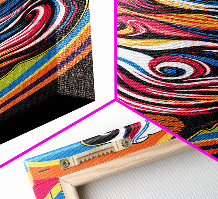 Pop Art Ice Cream, Psychedelic Ice cream cone, framed canvas print, large wall art, wall decoration