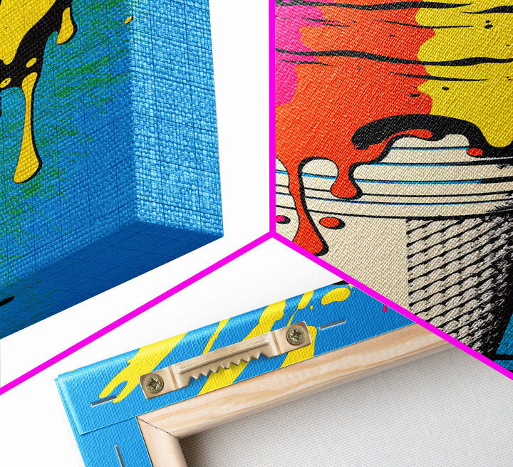 Pop Art Graffiti Ice Cream, Framed Canvas Print, Unique Colorful Wall Art, Paint Splatter Graffiti art, large wall art home decor