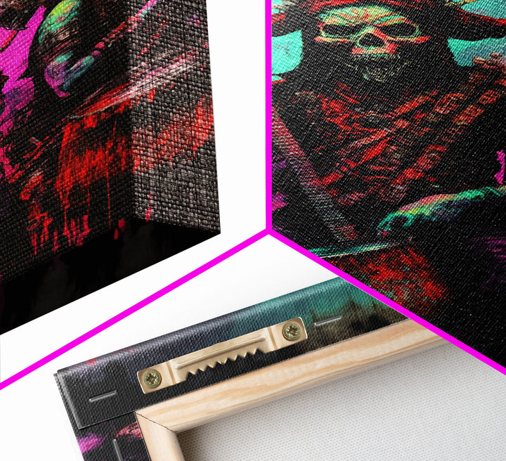 Death Metal Skeletons, Medieval Heavy Metal Undead Band Art, Framed Canvas Print, Unique Office Large Wall Art, Mancave Art