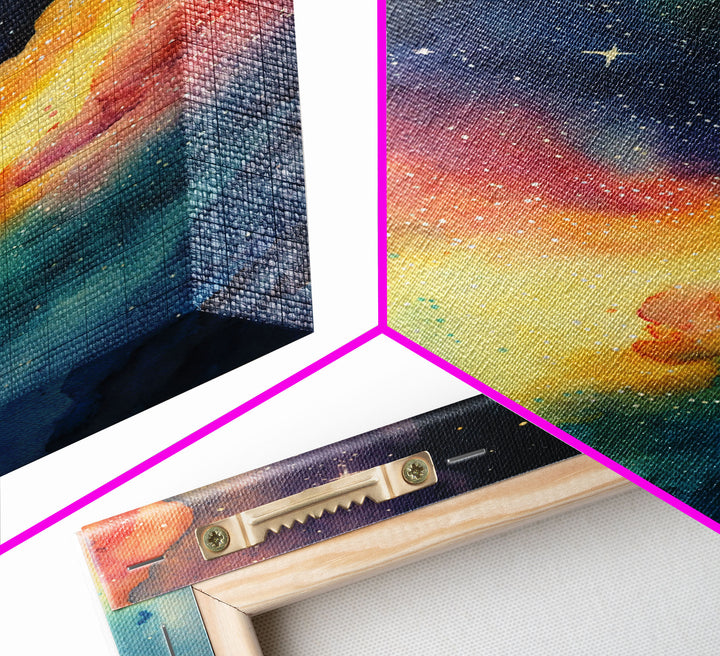 The Rainbow Nebula, Deep Space Art, Framed Canvas Print, Watercolor Painting of Space