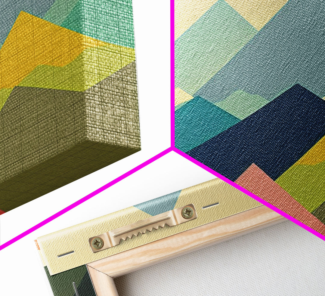 Swedish Style Art, Framed Canvas Print, Colorful Mountain Landscape Pop Art Style