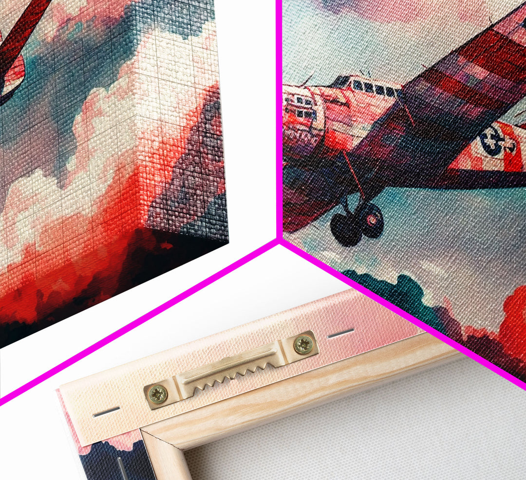 1930s Airplane in Flight, Watercolor, Framed Canvas Print, Home Decor For Pilots, Gift for Airplane Enthusiasts