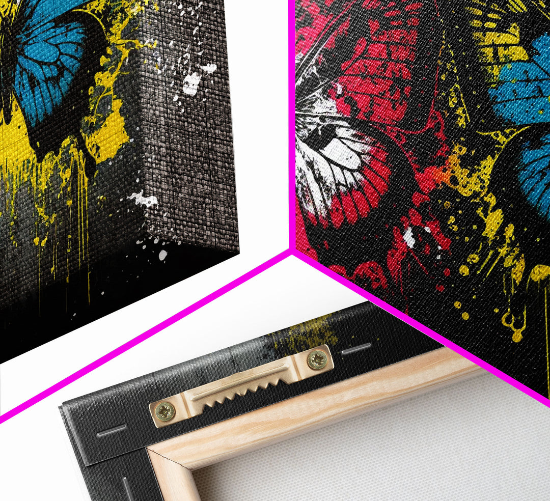 Graffiti Butterfly Punk Art, Street Art, Framed Canvas Print, Huge Wall Art, Contemporary Alternative Art