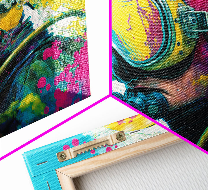 Graffiti Pop Art Scuba Diver, Framed Canvas Print, Scuba Painting, Retro Under Water Punk Art