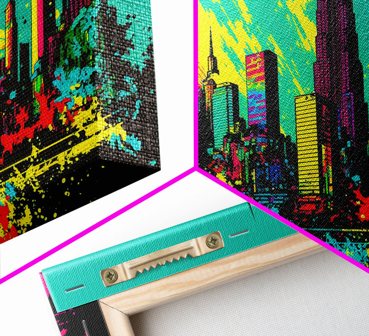 Chicago City Skyline Graffiti Art, Framed Canvas Print, Large Office Wall Decor, Huge Living Room Art