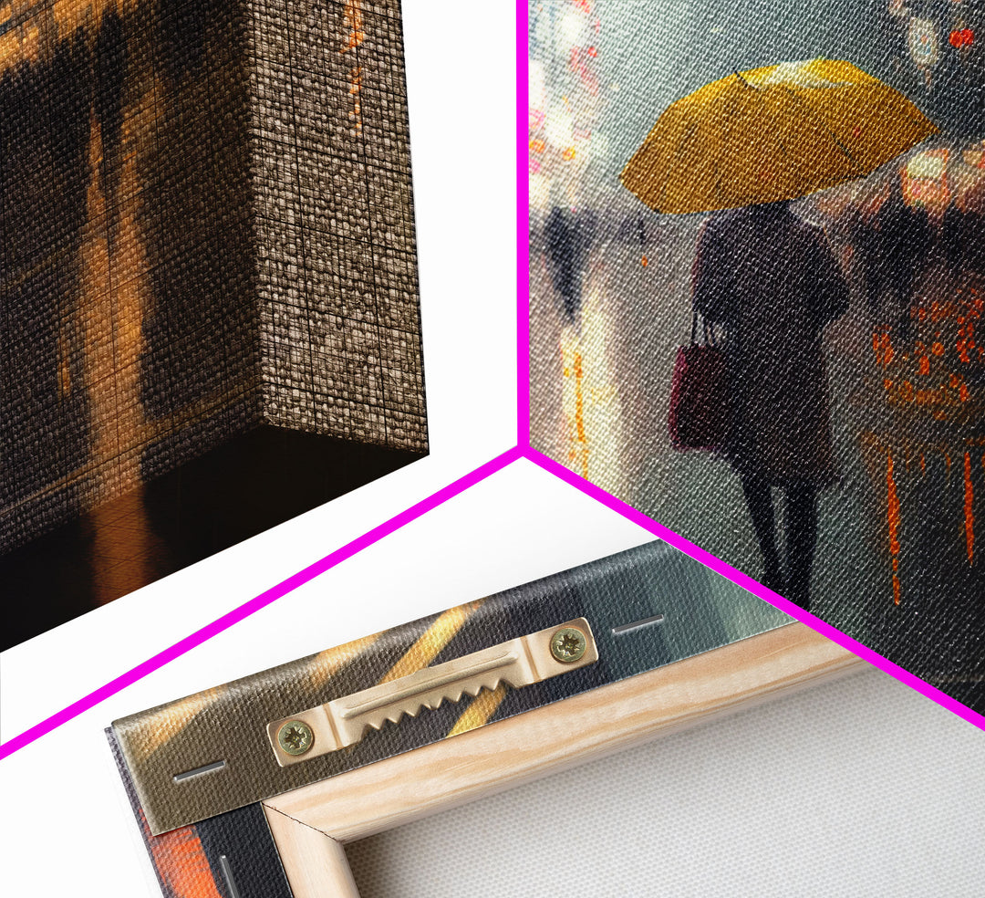 Rainy City At Night, Framed Canvas Print, Dystopian Rain Art, Huge Wall Art, Large Oversized Wall Decor