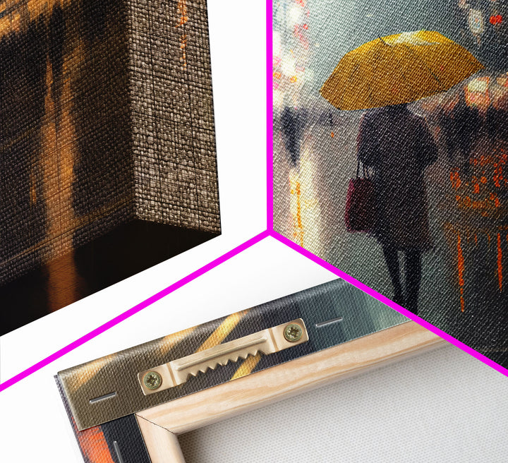 Rainy City At Night, Framed Canvas Print, Dystopian Rain Art, Huge Wall Art, Large Oversized Wall Decor