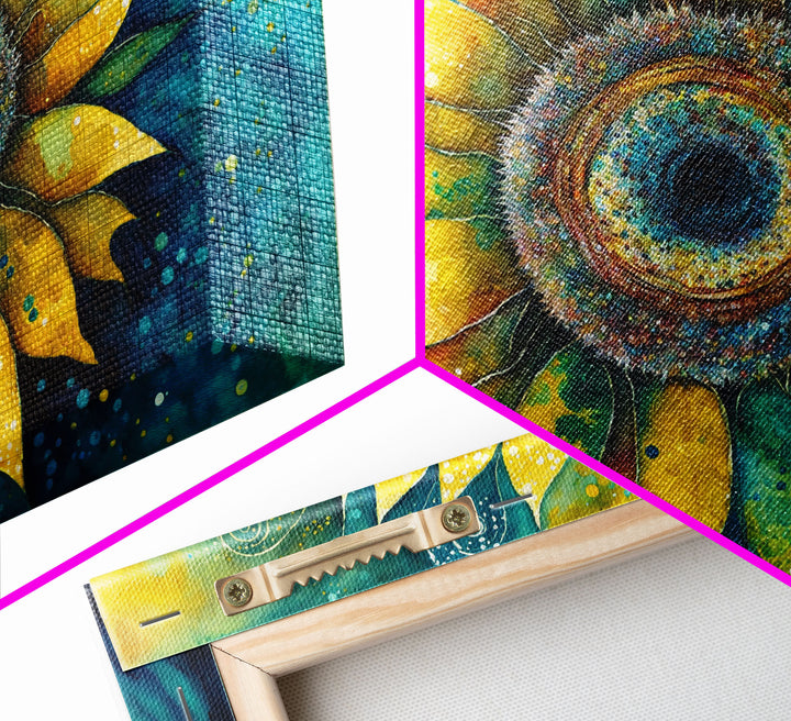Watercolor of a Sunflower, Framed Canvas Print, Framed Art, Lowkey Farmhouse Wall Art, Living Room Decor, Living Room painting