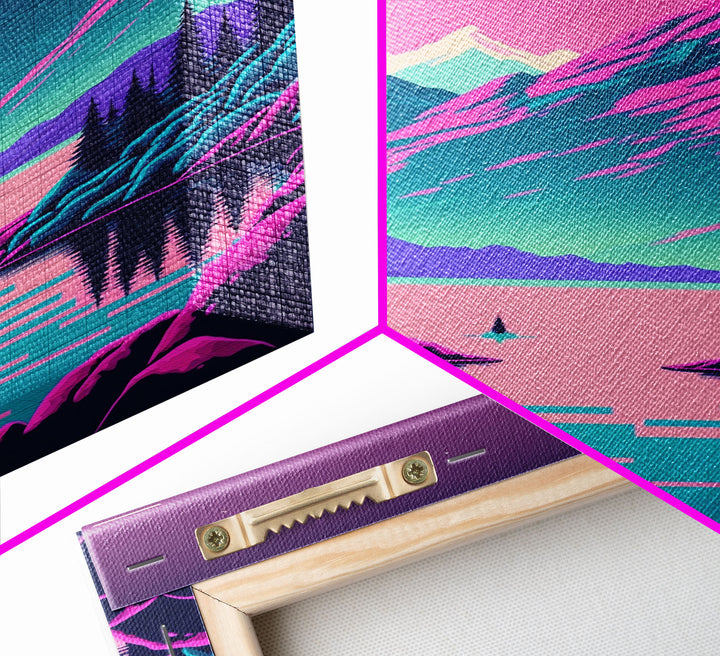 Pink and Purple Fantasy Mountain Art, Framed Canvas Print, Pacific Northwest Inspired Fantasy Art, Pop Art