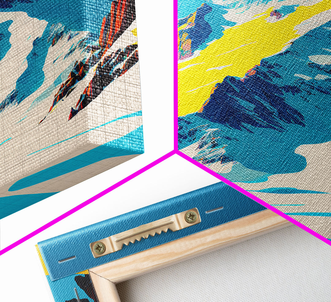 Retro Mount Everest Landscape Art, Framed Canvas Print, Retro Style Painting, Snow Capped Peaks, Orange Landscape, Minimalist MCM Art