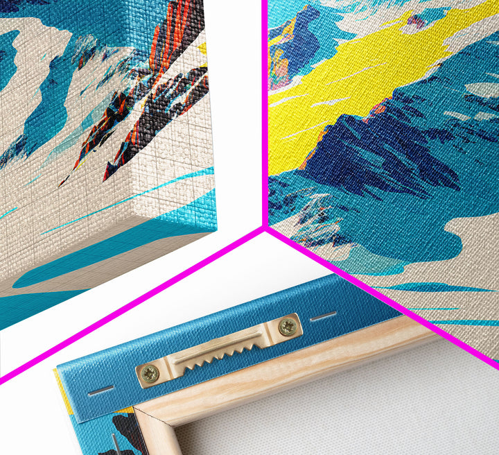 Retro Mount Everest Landscape Art, Framed Canvas Print, Retro Style Painting, Snow Capped Peaks, Orange Landscape, Minimalist MCM Art