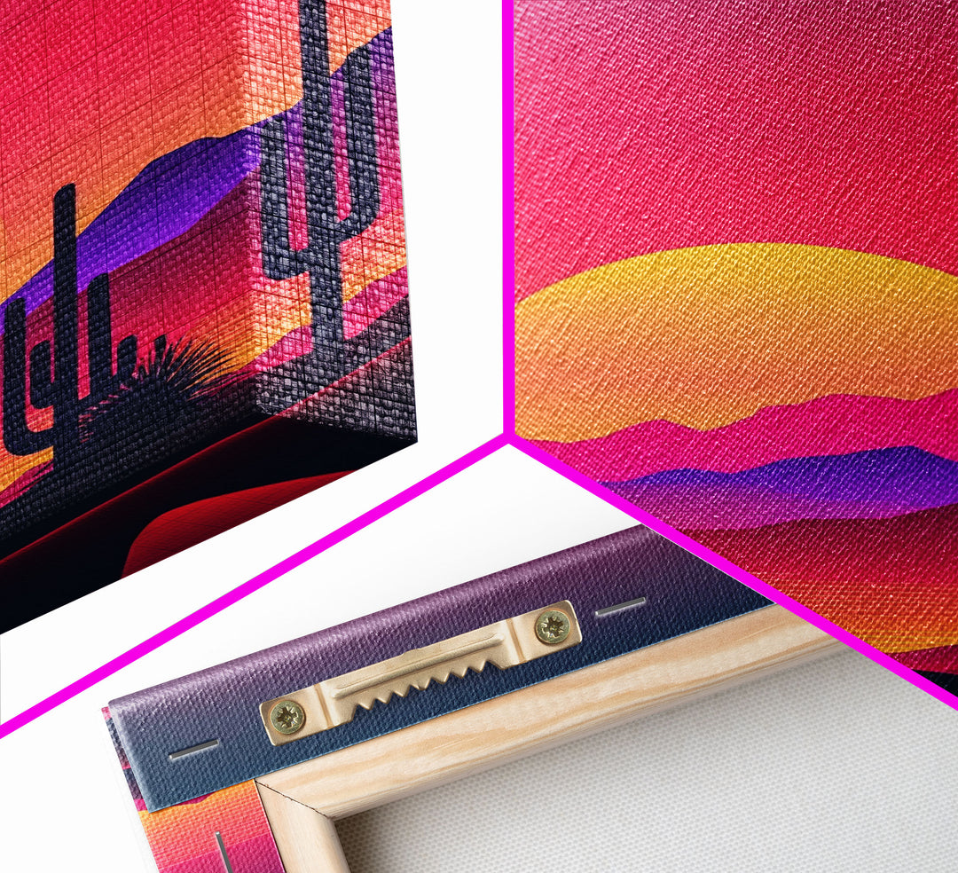 Framed Canvas Art Print - Desert Landscape at Sunset - Pop Art Style - Home Decor - Southwest Art, California Desert Decor