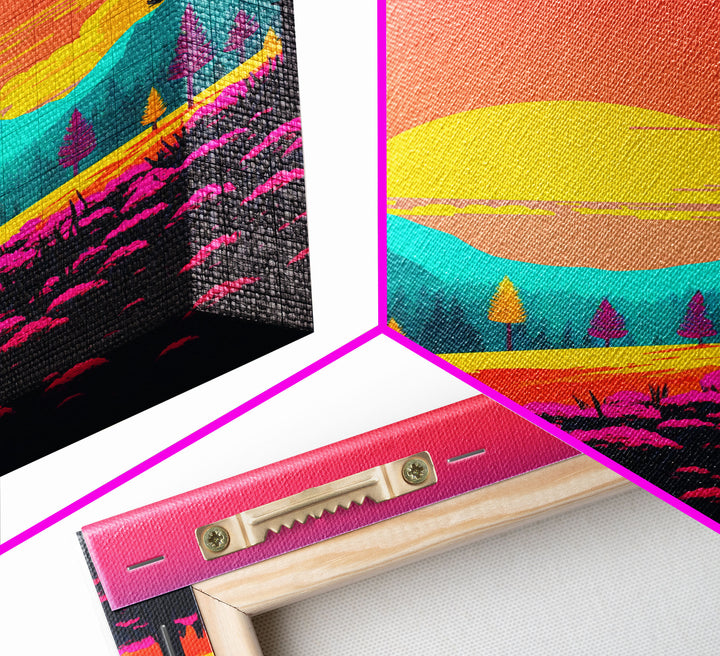 Retro Pop Art Landscape, Surrealist / Psychedelic Art, Framed Canvas Print, Nature Art