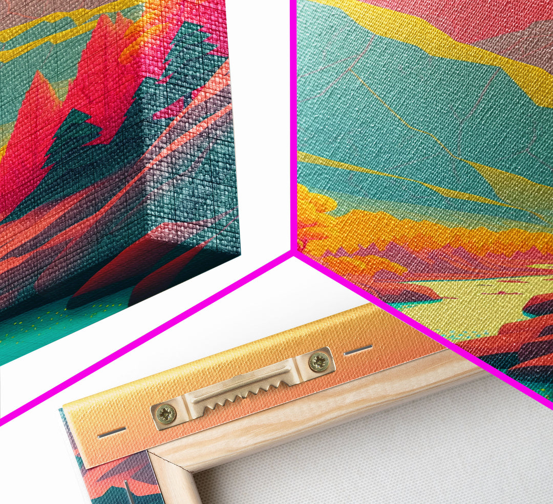 Surrealist Pop Art, Pink Turquoise Landscape Art, Framed Canvas Print, Minimalist Art