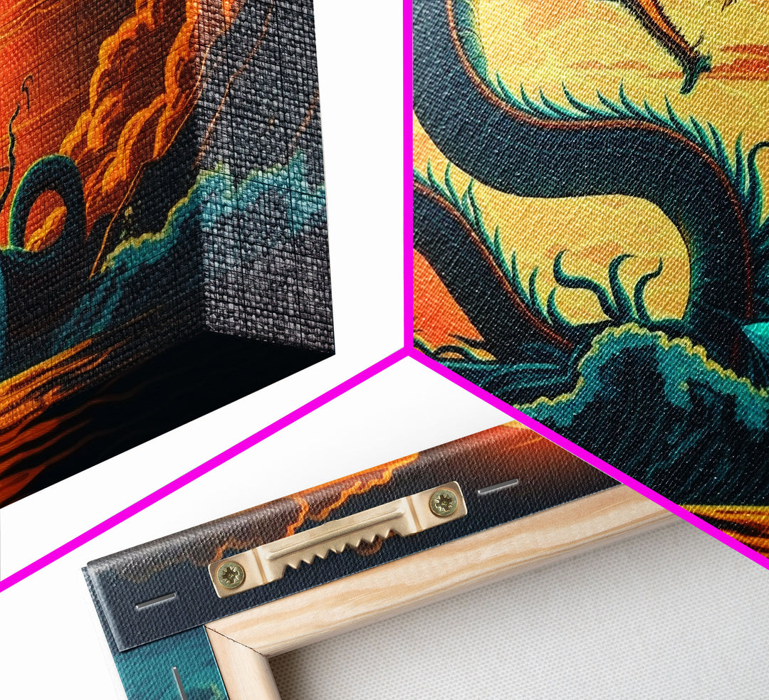 Jormungandr The Sea Serpent, Pop Art, Framed Canvas Print, Fantasy Art, Norse Mythology, Nordic / Viking Wall Art