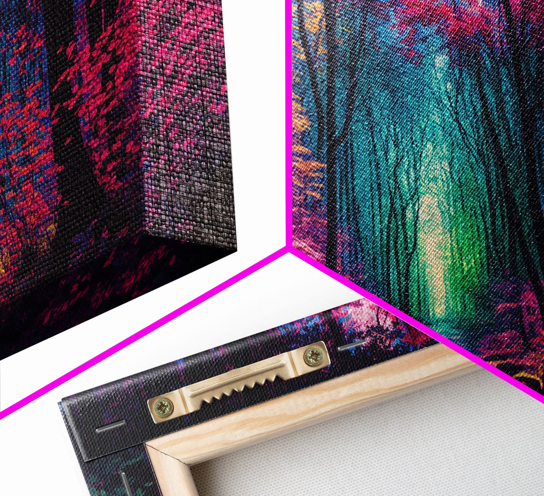 The Secret Grove, Fantasy Art, Pop Art Forest Landscape, Framed Canvas Print, Colorful Forest Painting, Living Room Art