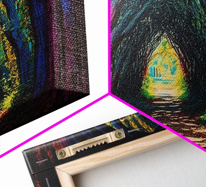 The Path through The Trees, Fantasy Art, Framed Canvas Print, RPG concept Art, Magical glowing forest