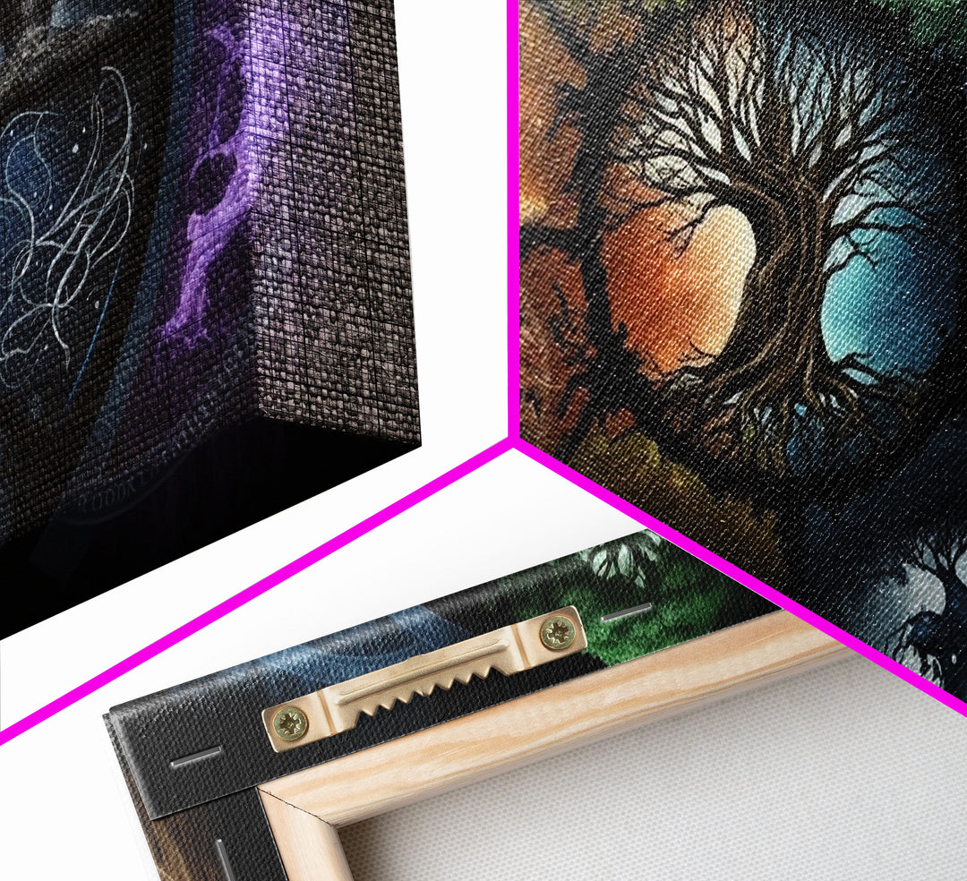 The Interconnected 9 Realms of Norse Mythology with Yggdrasil, Nordic Art, Framed Canvas Print, Nine Realms, Viking Art