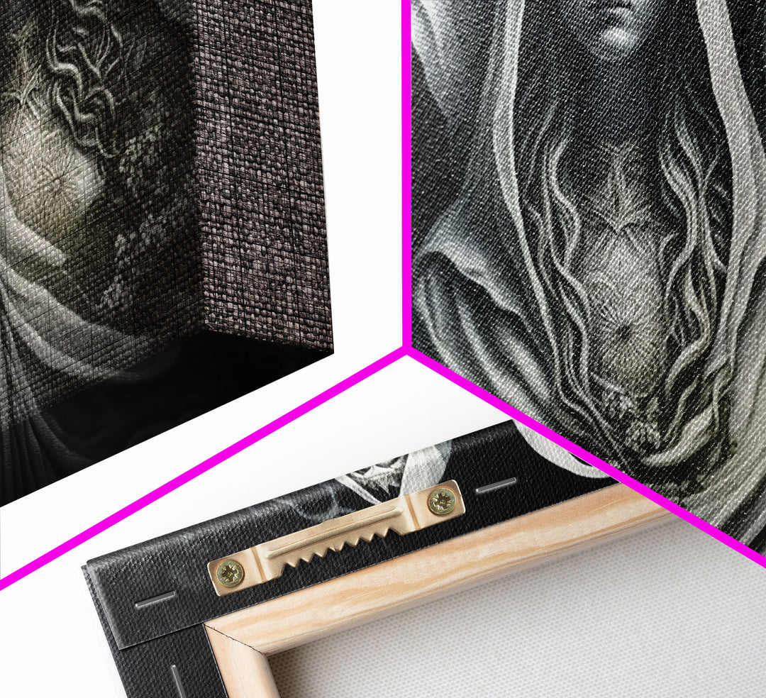 The Norns, Norse Mythology, Weavers of Fate, Framed Canvas Print,  Urðr, Verðandi, and Skuld, Black and White Norse Fantasy Art