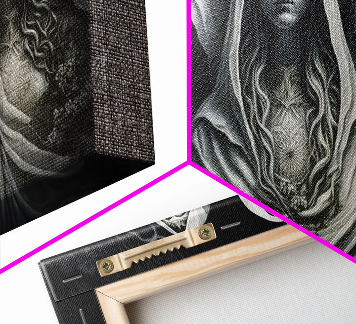 The Norns, Norse Mythology, Weavers of Fate, Framed Canvas Print,  Urðr, Verðandi, and Skuld, Black and White Norse Fantasy Art
