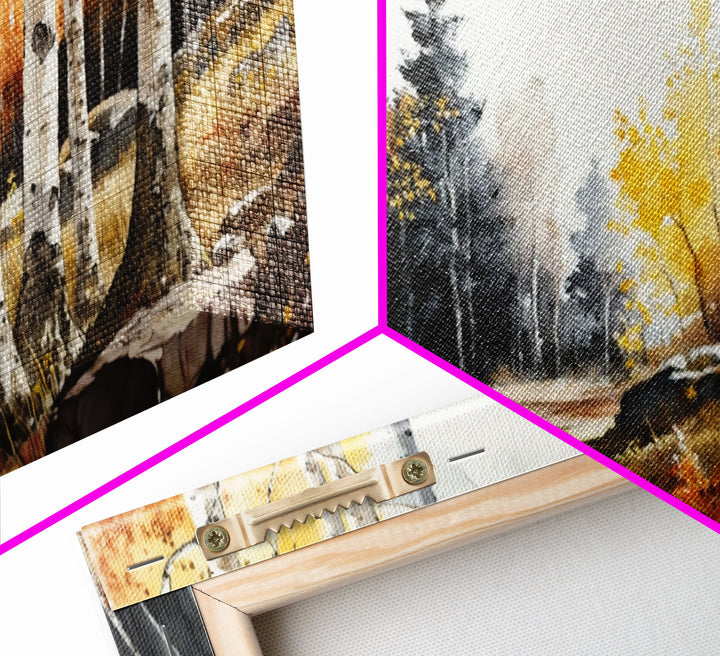 Watercolor Birch Trees Painting Canvas Print, Yellow Birch Forest, Birch Tree Art, Birch Tree Painting, Fall Decor, Birch Tree Wall Art
