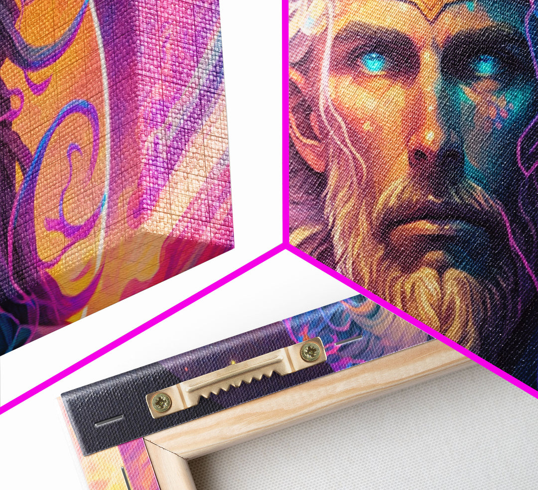 Norse God Freyr, Framed Canvas Print, Vaporwave Style Norse Mythology Art, Retro Vibes