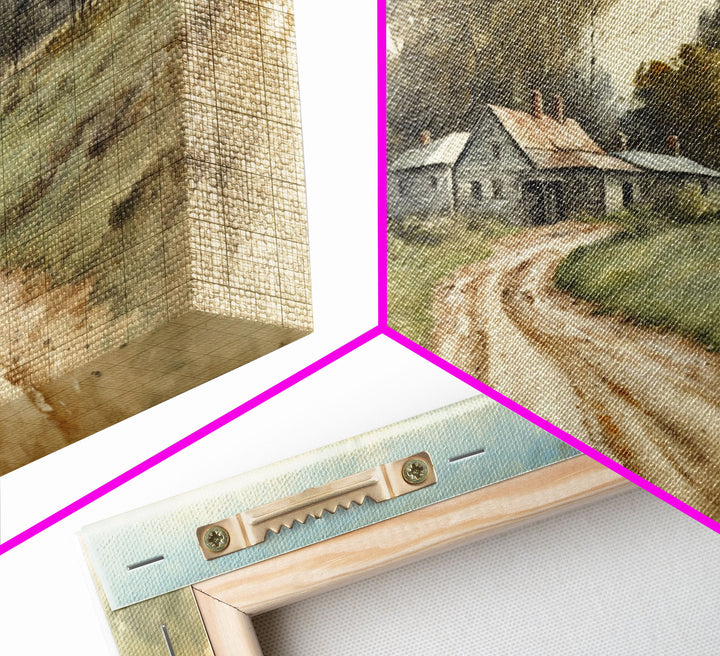 Country Roads Wall Art, Framed Canvas Print, Dirt Roads, Primitive Farmhouse Decor, Watercolor Painting, Rustic Muted Colors Wall Art