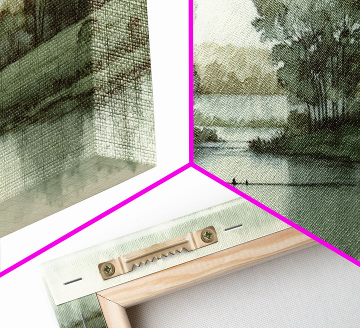 Vintage Landscape Wall Art Print, Nature Framed Large Gallery Art, Minimalist Art Ready to Hang, With Hangers, Muted Farmhouse Art