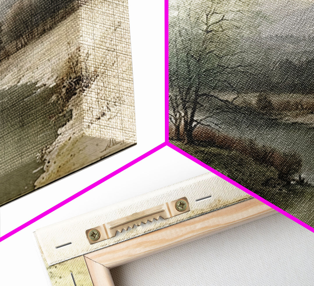 Rustic Vintage Landscape Wall Art Print, Nature Framed Large Gallery Art, Minimalist Art Ready to Hang, With Hangers, Muted Farmhouse Art