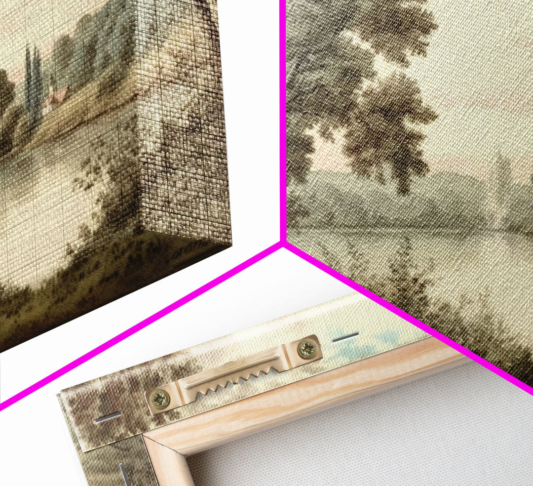 Pine Tree Wall Art Canvas Print, Oil Painting Landscape Wall Art, Vintage Nature Framed Large Gallery Art, Antique Art Ready to Hang
