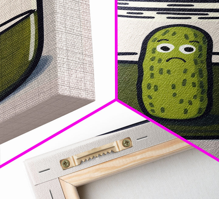 Sad Pickle Art, Framed Canvas Print, The Last Pickle, Cartoon Pickle Art