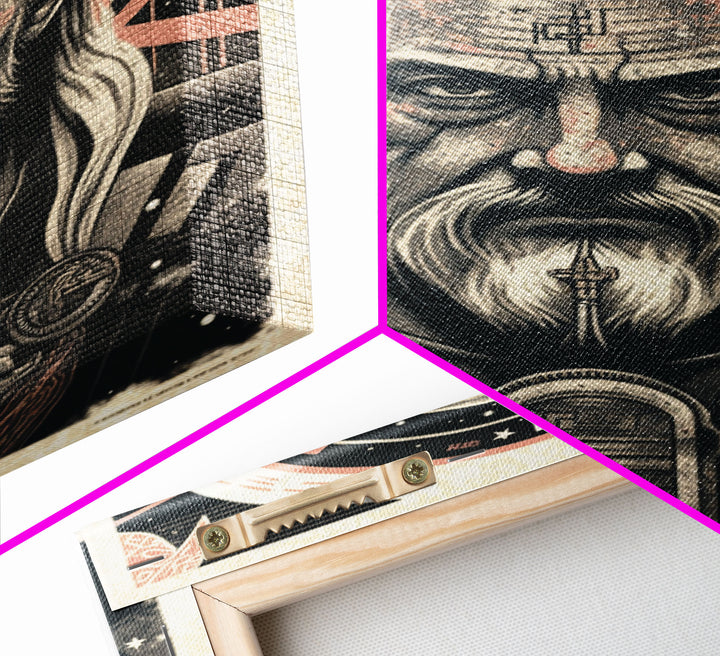 Grunge / Cyberpunk Odin, Norse Mythology, Wall Art, Framed Canvas Print, Futuristic Portrait of Odin