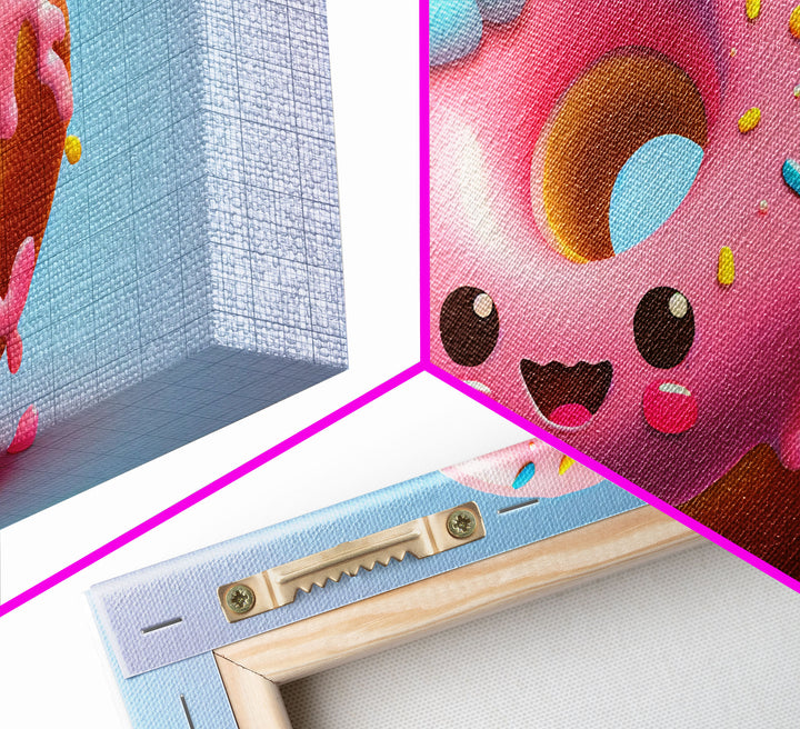 Kawaii Donut Art, Framed Canvas Print, Cute Kawaii Art, Anime Style Wall Art