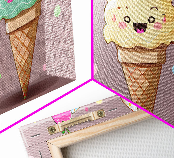 Ice Cream Wall Art, Framed Canvas Print, Cute Kawaii Art, Anime Style Wall Art, Ice Cream Parlor Art, Ice Cream Shop