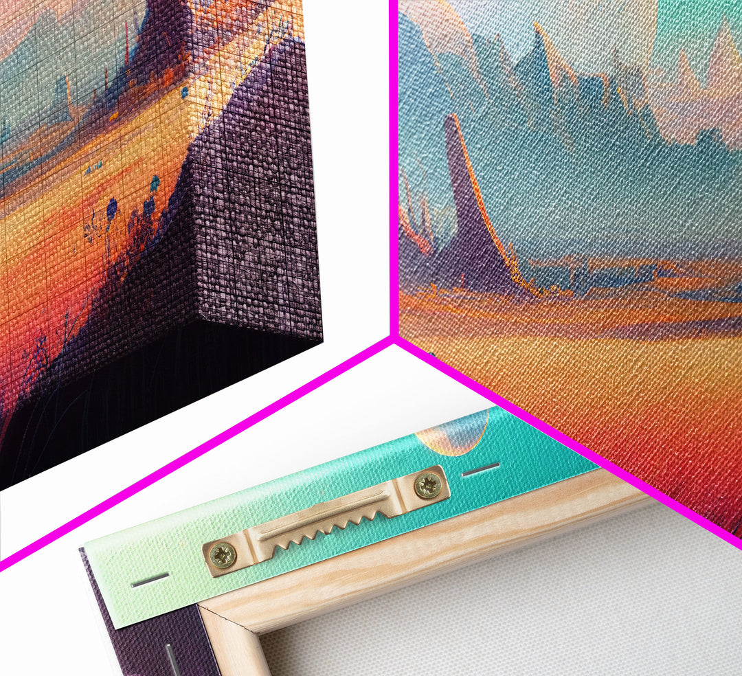 Scifi Landscape Wall Art, Framed Canvas Print, Canvas Art, Two Moon Scifi Planet Watercolor Painting