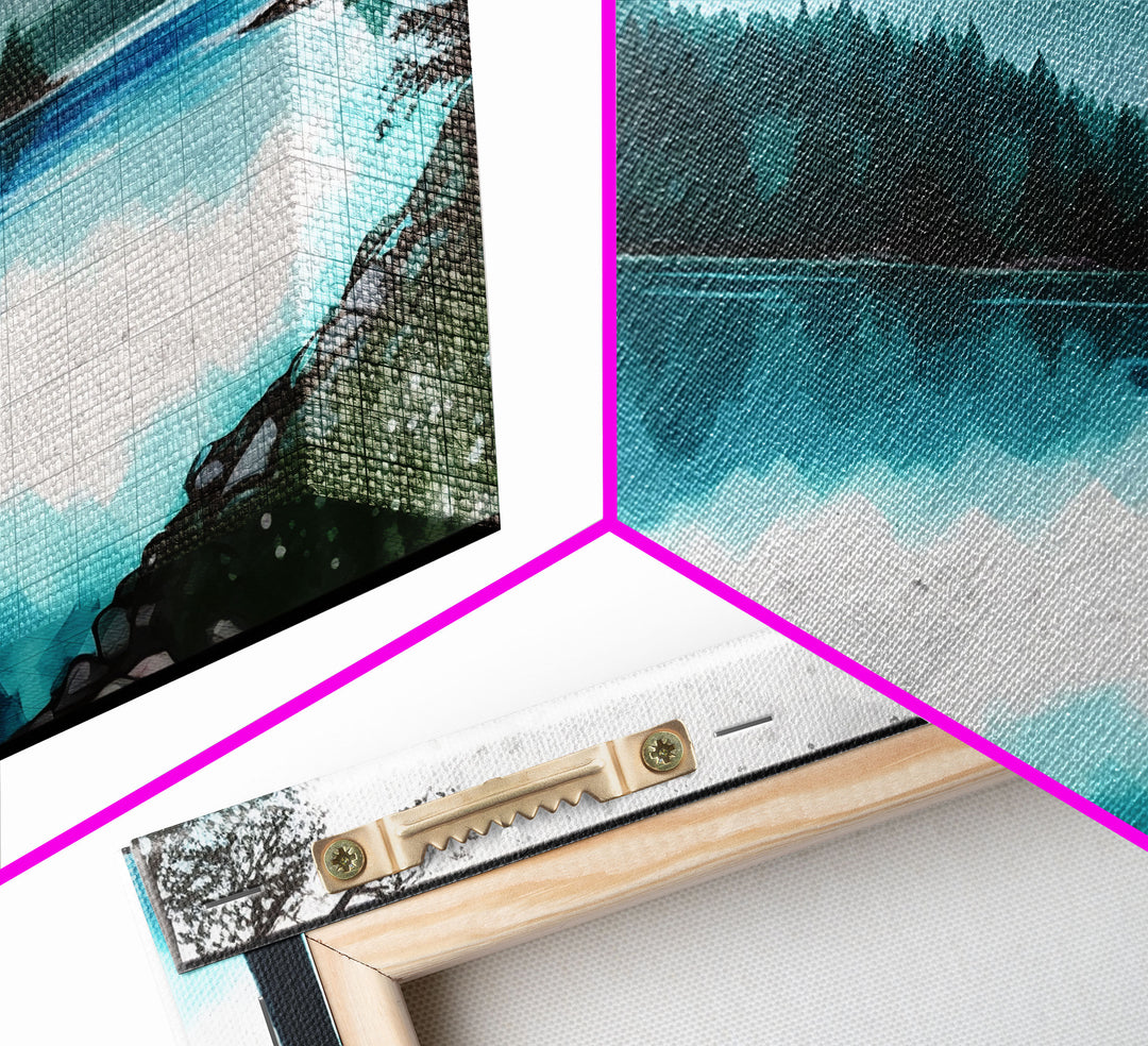 Mountain Lake, Watercolor Landscape Painting Canvas Print - Ready To Hang Large Gallery Wrapped Canvas Wall Art Prints With Floating Frames
