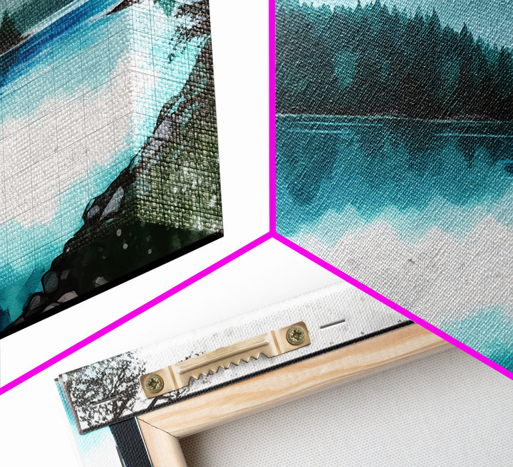Mountain Lake, Watercolor Landscape Painting Canvas Print - Ready To Hang Large Gallery Wrapped Canvas Wall Art Prints With Floating Frames
