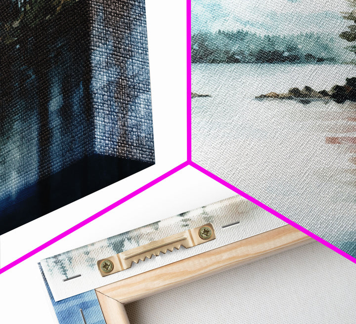 Subdued Whimsical Lake Painting, Framed Canvas Print, Original Watercolor Painting, Lakehouse Art, Framed Wall Art, Farmhouse Wall Decor